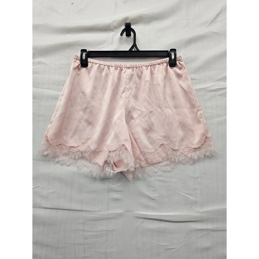 A New Day Womens Lace Trim Satin Pajama Shorts Pink Polyester Blend Size Medium